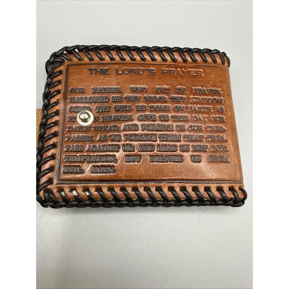 Stamped Leather Vintage Wallet Praying Hands & Lords Prayer Retro